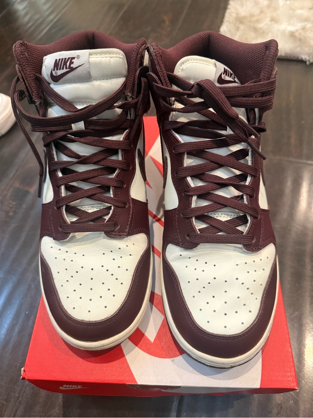 Nike Women’s High-Top Sneakers in White and Burgundy